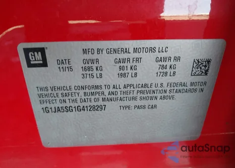 2016 Chevrolet Sonic Ls from USA, damaged, VIN 1G1JA5SG1G4128297